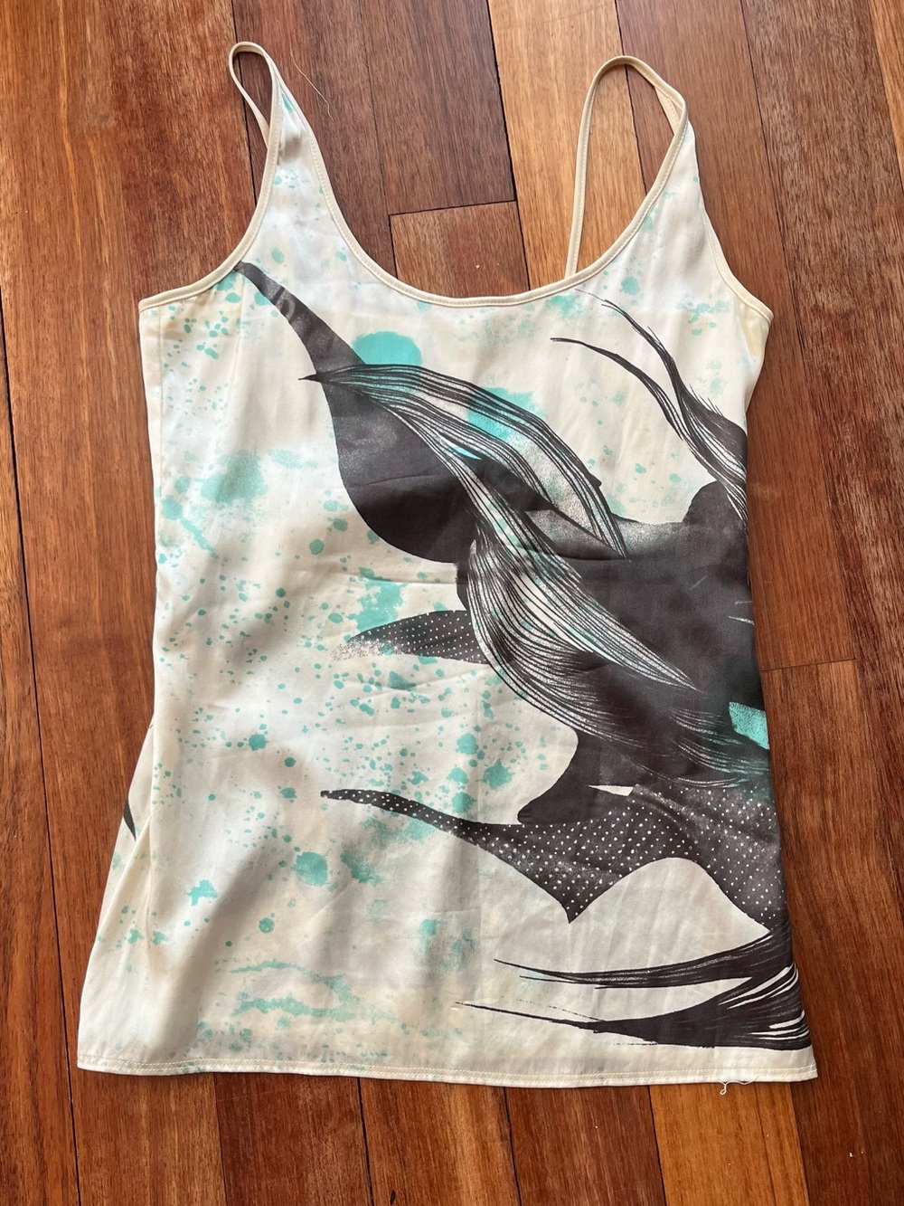 Diesel Cream Silk Camisole with Teal & Black Graphic